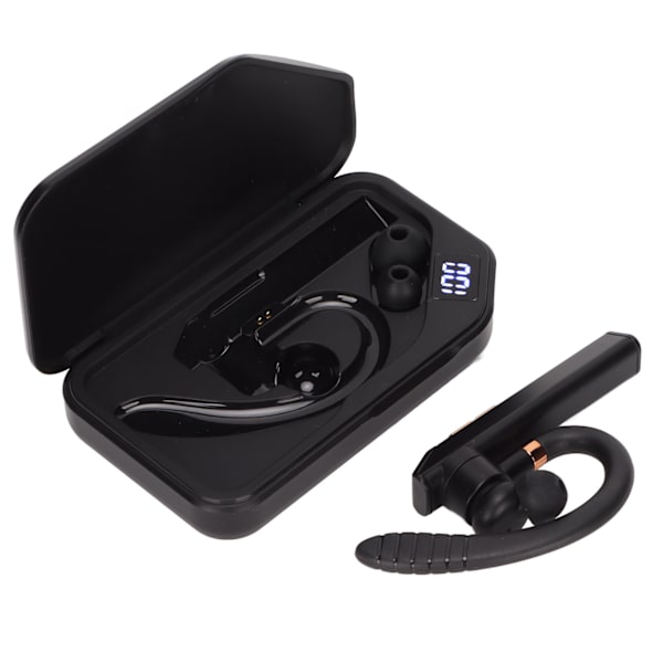 K3 Business Bluetooth-øretelefoner med støjreduktion, enkelt øre, der omslutter øret med opladningsetui (Jerry Chip Black Gold)