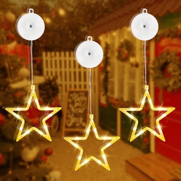 Jouluvalot, 3 kpl, Star joulukoristeen ikkuna paristokäyttöinen, kaksipuoleisella teipillä 1