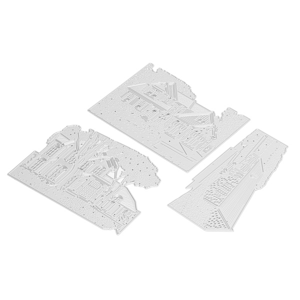 3 st Metalliska Utskurna Arkitektoniska Bakgrunder 3D-Effekter DIY Metall Prägling Schablon Papper Konst Hantverk Mall för Korttillverkning