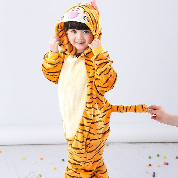 Flanellpyjamas, förtjockade för både män och kvinnor, barnsliga djur, ekorrar, tecknade jumpsuit-pyjamas, hemmakläder, Stitch-fladdermöss New Tiger 130cm