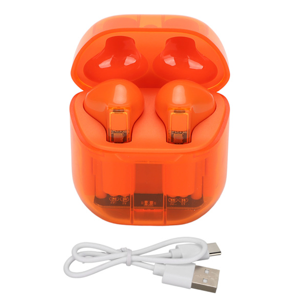 Trådlösa Bluetooth-hörlurar Genomskinlig kropp Design Låg latens 2-vägs transmission Spel Sport Hörlurar för utomhus Orange