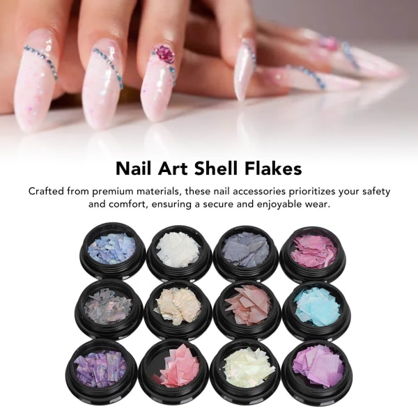12 stk Black Box Nail Art Shell Flakes Uregelmessige Shell Paljetter Nail Art Dekorasjon Manikyr tilbehør