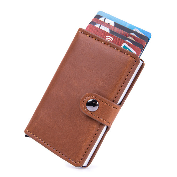 Korthållare PU-korthållare RFID Stöldskydd Kreditkortslåda Kortplånbok i aluminiumlegering Apricot