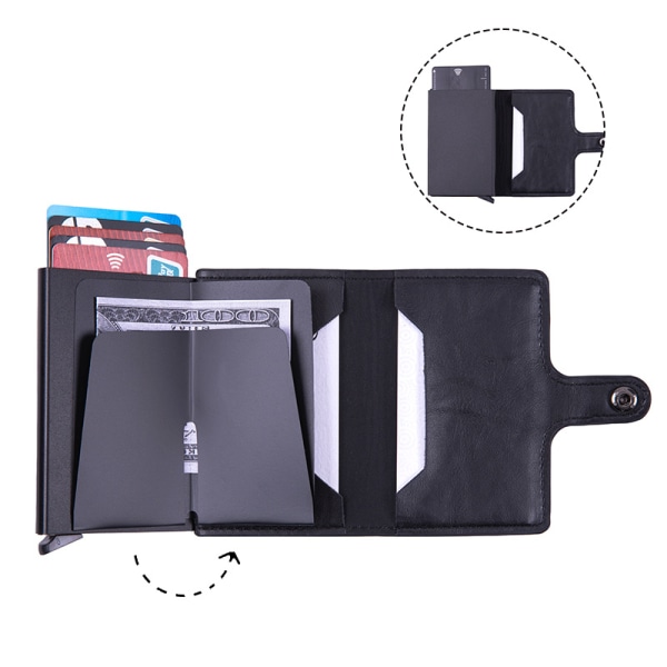 Korthållare PU-korthållare RFID Stöldskydd Kreditkortslåda Kortplånbok i aluminiumlegering Black
