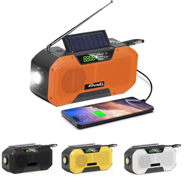 Vevradio 2000mAh Powerbank, Vattentät, LCD-näyttö, Aurinkokennot, Fi