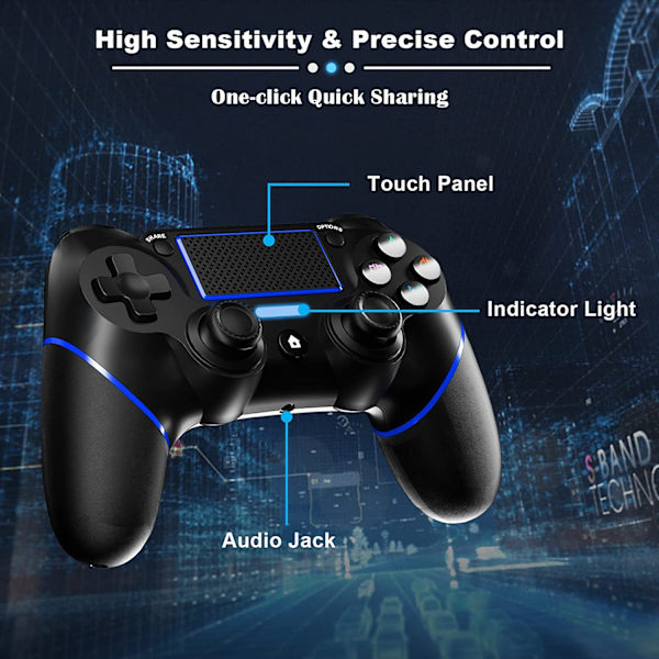 PS4 Controller Trådløs Bluetooth Fjernbetjening Joystick Black green