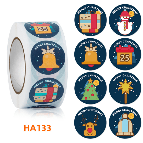 500 Juleklistermærker, Runde Rulle-Klistermærker, Julemandstegninger 051 Style 2.5cm 500 Stickers
