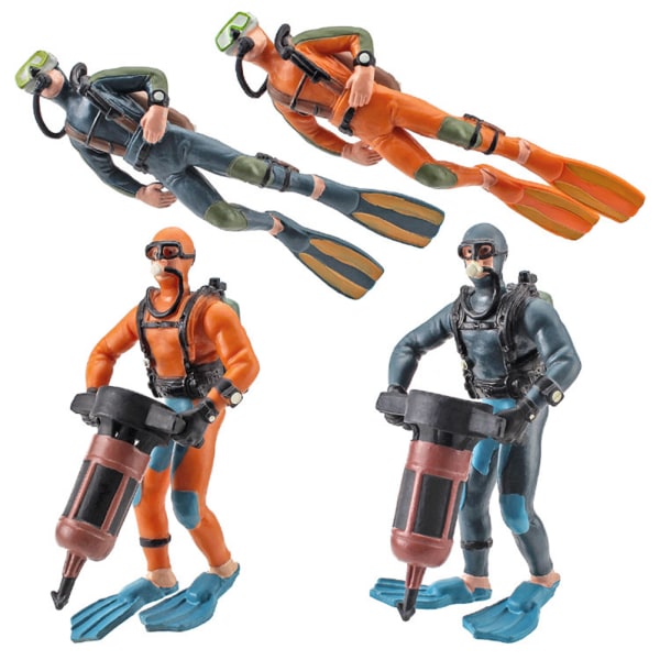 4 st Mini Dykfiguriner Modell Simulerad Undervattenäventyr Dykare Figur Lekset för Scenlayout Bordsprydnader