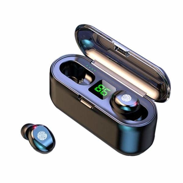 F9 TWS - Trådløse hodetelefoner med innebygd Powerbank Svart