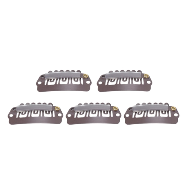 50 stk 6 Tips 6 Tenner Parykk Snap Clip Metall Rustfritt Stål Hårclips for Parykker Hårextensjon Mørk Brun