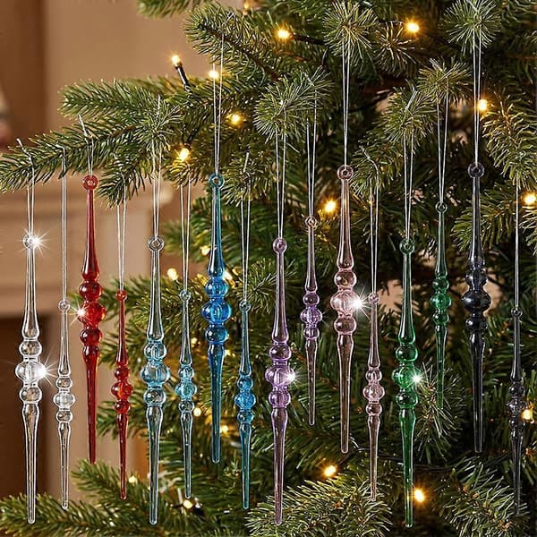 12-delt sæt med akryl-istapper til ophæng på juletræet i assorterede designs E