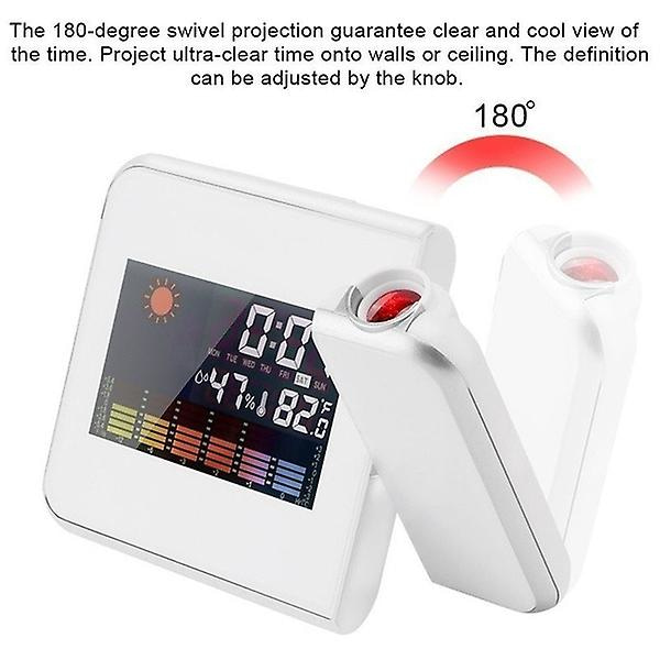 Hemprojektionsklocka 180 rotera digital väder LCD snooze väckarklocka färgskärm display LED bakgrundsbelysning väggprojektionsklockabc B