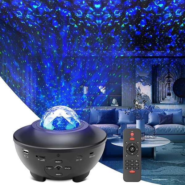 Galaxyprojektor, stjärnljusprojektor LED-lampor sovrum med Bluetooth