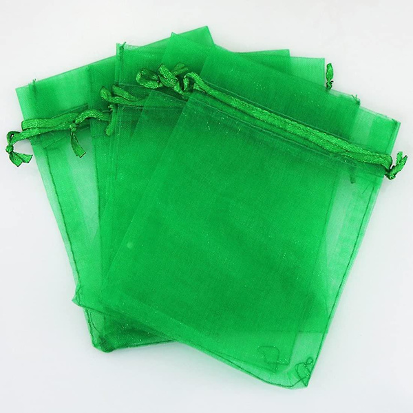 100 st presentpåsar i organza 5x7 tum grön tum dragsko genomskinligt tyg resor