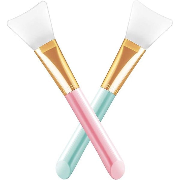 Två uppsättningar silikonmaskborstar (rosa och blå), hårlös kosmetisk silikonspatel, maskapplikator, ögonmask