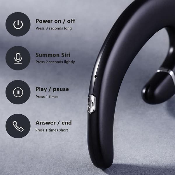 Bluetooth-hörlurar med öronkrok, headset utan öronproppar med mikrofon - Svart