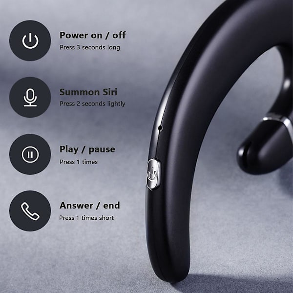 Bluetooth-hovedtelefoner med ørekrog-headset uden ørepropper med mikrofon - sort