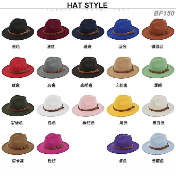 Retro Jazzhatt Mocka Bälte Ullhatt Cowboyhatt Retro Imitation Ullhatt Platt Brättehatt Bf150