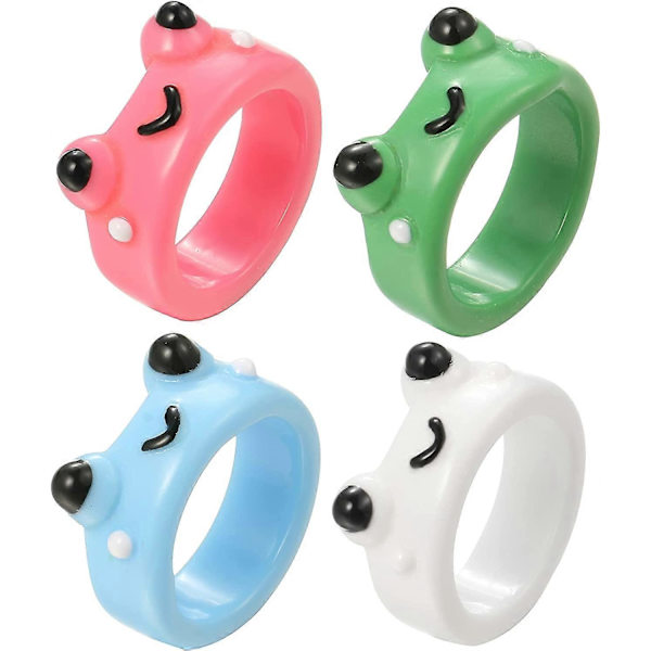 4 st Grodringar för Kvinnor Söta Lera Akryl Resin Plast Chunky Vintage Matchande Set Y2k Stackbara Ringar Tonårsflickor Coola Vänskaps Snygga Öppna Smycken