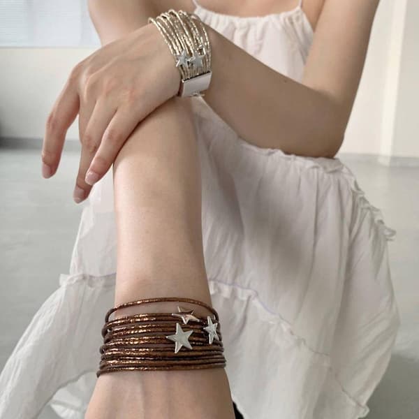 Läderarmband Vintage Casual All-matchade accessoarer Semester Smycken（Silver）
