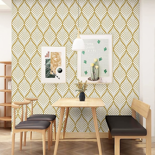 Dww-Modern Minimalistisk Gul och Vit Geometrisk Mönster Tapet Vattentät Självhäftande Vinylfilm för Badrum Vardagsrum Sovrum Möbler