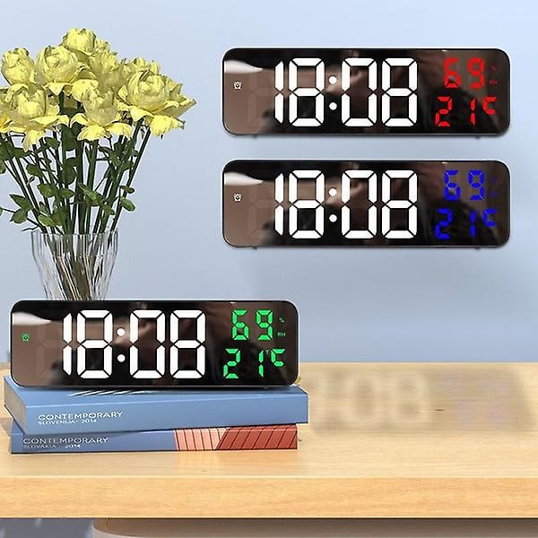 LED Digital Väggklocka Ljusstyrka Justerbar 12/24h Elektronisk Spegelklocka Med Datum Temperatur Fuktighet Display (233.57cm) A