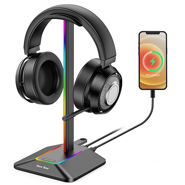 Hörlursstativ, Rgb Svart Hörlursställ Med 3 Portars Usb Hub Gamer Headset Stativ Med Bakgrundsbelyst Surroundljud