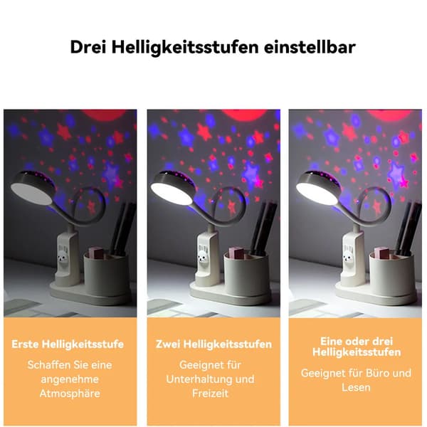 LED-skrivebordslampe LED-pennholderlys, dimbar projeksjonsjusterbar lysstolpe
