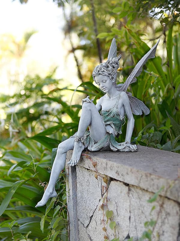 Havefigurer Siddende Alfer 22cm Englestatue Havefigurer Fe-statue Havedekoration