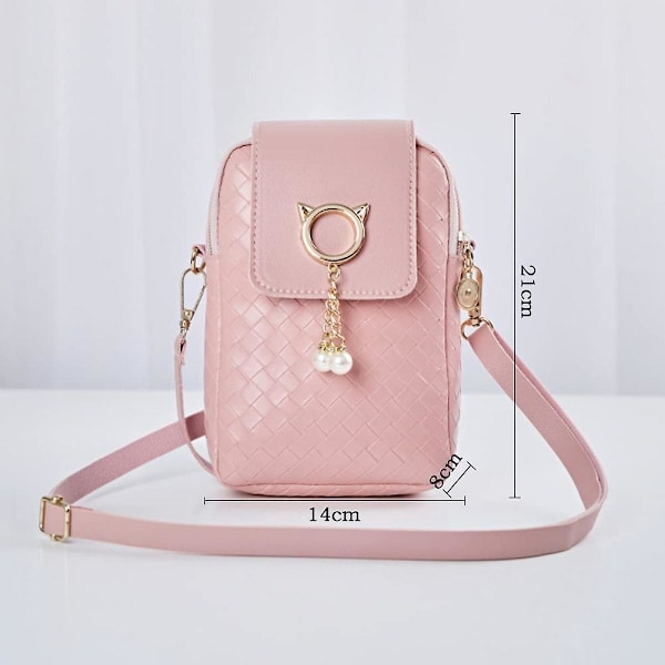 Kvinnors Mini Crossbody PU Mobiltelefon Axelväska, Dam Zipper Telefon Plånbok Smart Mobiltelefon Väska med Justerbar Axelrem för Resor Sho