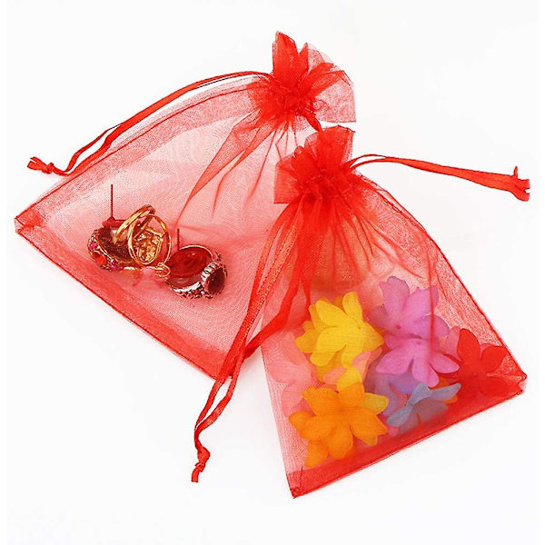 50 kpl Organza-lahjapusseja, 5x7 tuumaa, punainen, läpinäkyvä
