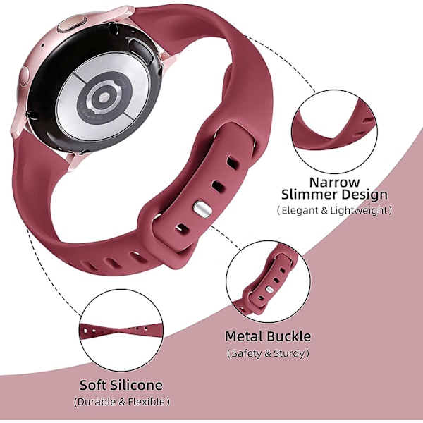 Kompatibel med Samsung Galaxy Watch 4 40mm 44mm Armband/Classic 42mm 46mm Armband Män Kvinnor, Samsung Active 2 Klockarmband 40mm, 20mm Mjukt Slim Silikonarmband