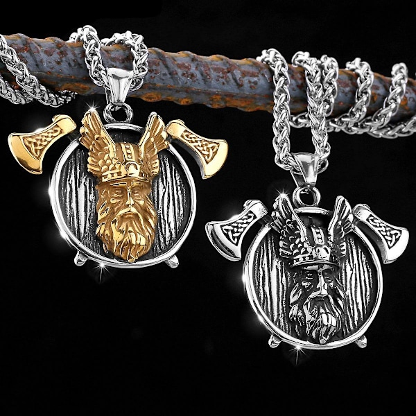 Nordisk 316L Viking Rustfrit Stål Berserker Rune Stridsøkse Halskæde Vedhæng Mænds Street Rock Smykker Tilbehør Mandlige BFF Gave（Sølv）