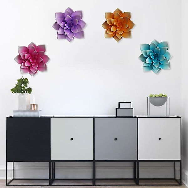 Metallblomster veggkunst jern sukkulent skulptur floral hengende kunstdekorasjon for innendørs utendørs hjem hage uteplass soverom stue