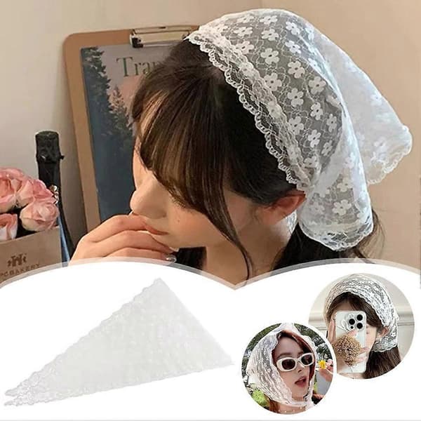 Retro blommig spets-hårscarf triangulär halsduk triangulär huvudduk för kvinnor Style3