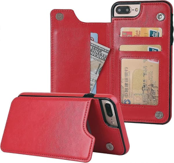iPhone 7 Plus iPhone 8 Plus Plånboksfodral med Kortfack, Premium PU-Läder Stativ Kortfack, Dubbel Magnetisk Spänne och Hållbart Stötsäkert Co