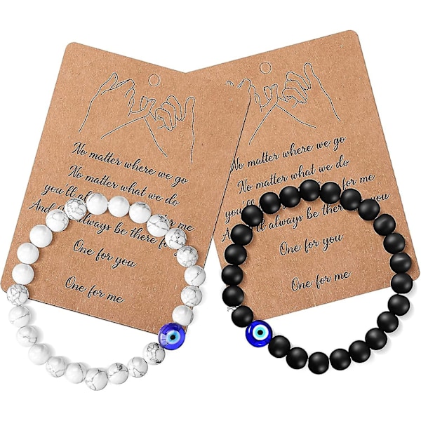 2 Pieces Beads His And Hers Couple Bracelets Mutual Attraction Relationship Bracelets Evil Eye Bracelets Adjustable Matching Pinky Promise Bracelets V