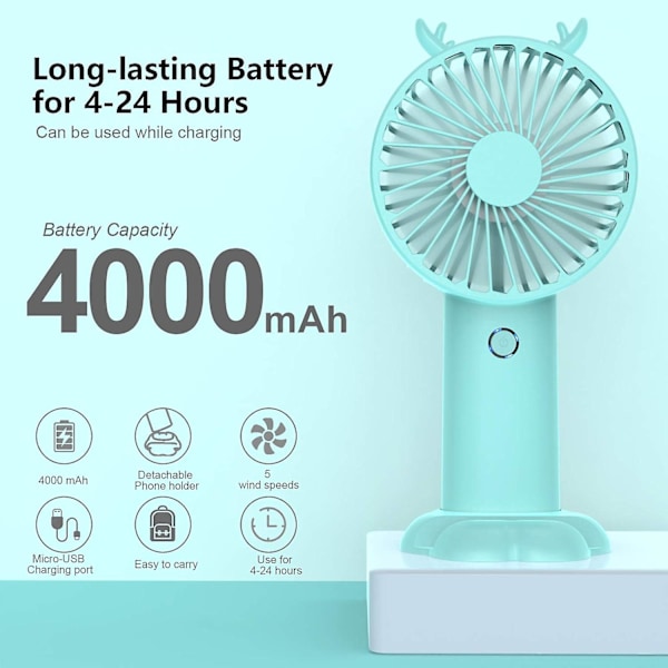 Mini USB Handheld Fan Battery Operated, 4000mAh Hand Held Rechargeable Small Quiet