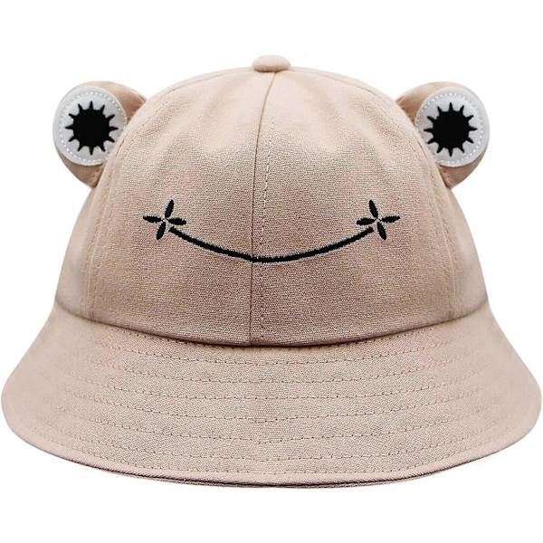 Söt Groda Bomulls Bucket Hat Rolig Sommar Strand Solhatt Fiskehatt för Kvinnor Barn