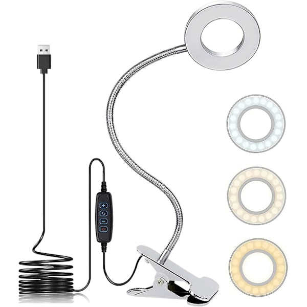 Usb-LED-pöytävalaisin, leikepöytävalaisin, 3 valotilaa, 10 himmennettävää kirkkaustasoa, silmiä hoitava kirjavalo, hopea