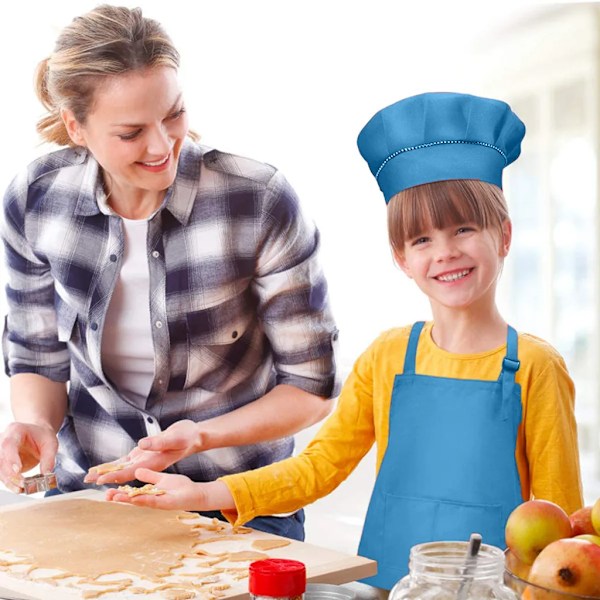 1 Set Barnförkläde och Hattset med Ärmar Barnkockförkläde för Matlagning Bakning Måleri Överaller Kindergarten Måleri Konst (Himmelsblå, L)