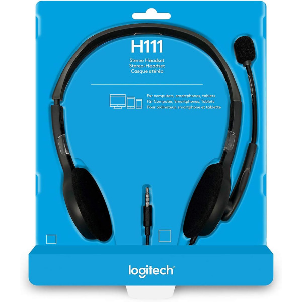 H111 Hörlurar med kabel, stereohörlurar med brusreducerande mikrofon, 3,5 mm ljuduttag, PC/Mac/laptop/smartphone/surfplatta - svart