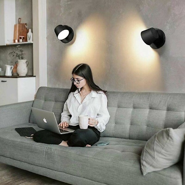 Moderne LED væglampe 350 roterbar væglæselampe nordisk stil indendørs væglampe til soveværelse stue trappe gang, sort 3000K (varmt lys)