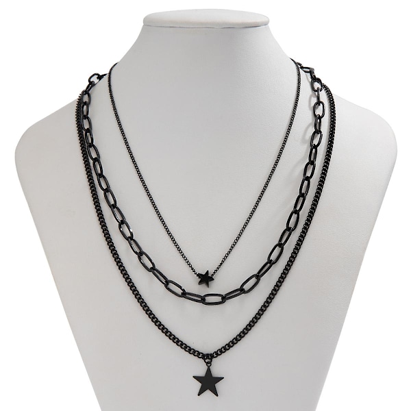 Lacteo Trendy Star Charm Halskæde til Mænd Multilayer Vedhæng Choker Hip Hop Halskæde Dreng Smykker Rock Krave Gade Daglig Ny