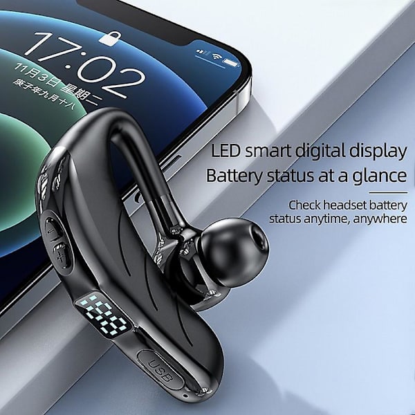 Bluetooth 5.2-headset trådlöst affärs-hörlursheadset LED-display bil affärshandsfree-telefonheadset med mikrofon körningsmötesheadset