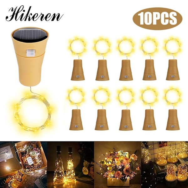 10 kappaleen LED-aurinkopullon valot, keijut valot, 1 metri 10 valoa korkin muotoinen valo pullolle DIY/häät/festivaalit