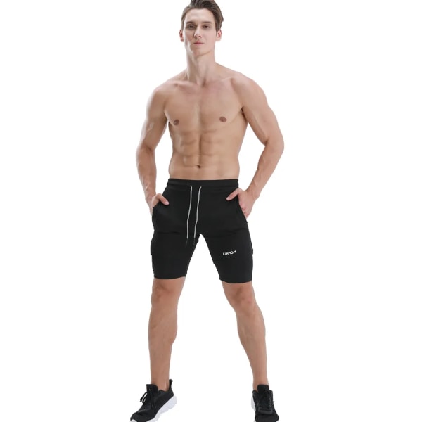 2-i-1 löparshorts med handduksslinga för män Snabbtorka träningsshorts med fickor för gymträning