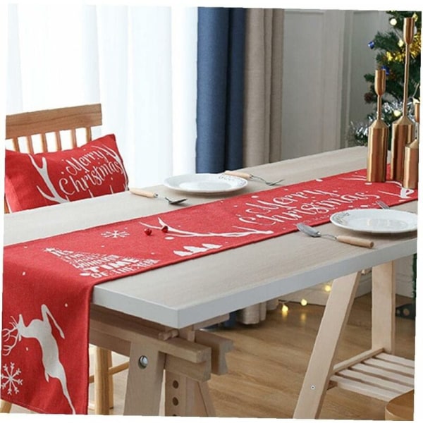 Anden dekoration til jul, vaskbar julebordløber, trykt Merry Christmas Deer dug til feriesammenkomster, middag, 30x240 cm,