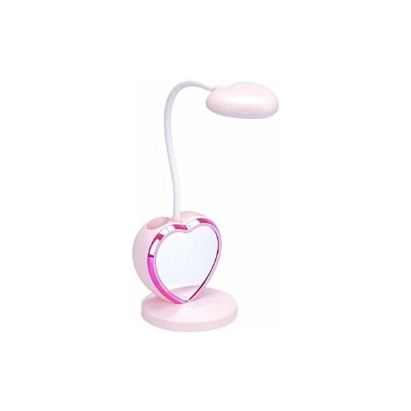 LED-bordslampa för unga flickor, Uppladdningsbar LED-bordslampa med USB laddningsport och pennhållare, Dimbar rosa