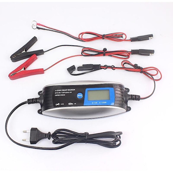 6V 0.8A 12V 4A Motorcykel Batterilader Bil Batterilader Batterilader Blysyre 7-trins Smart Vandafvisende Oplader Automatisk Oplader Oplader